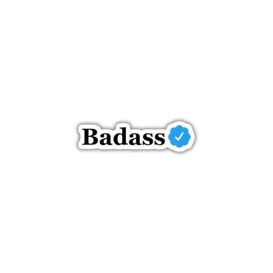 Badass sticker featuring a bold edgy design, premium printing, waterproof quality and scratch-resistant finish
