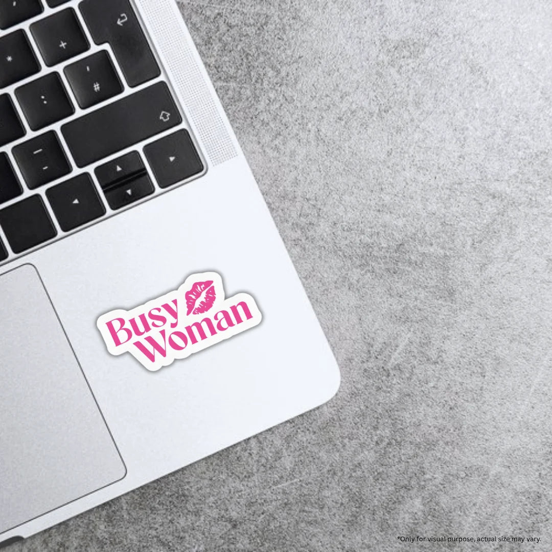 Busy Woman sticker featuring a stylish feminine lifestyle design, premium printing, waterproof quality and scratch-resistant finish