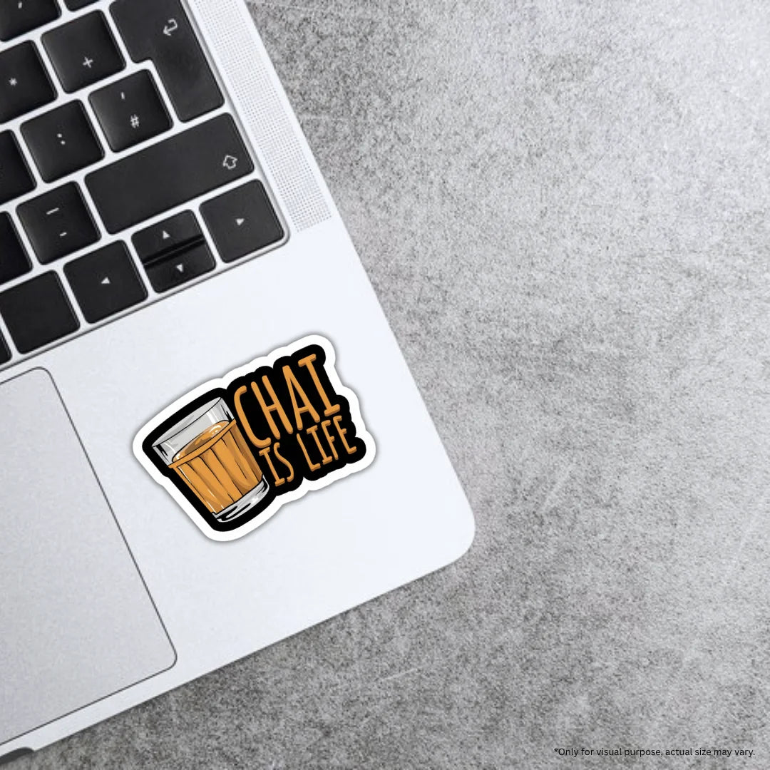 Chai Is Life sticker featuring a cozy tea lover design, premium printing, waterproof quality and scratch-resistant finish