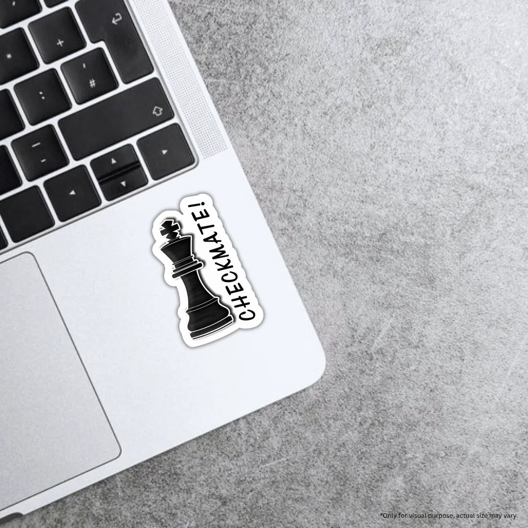 Checkmate sticker featuring a bold chess and strategy-themed design, premium printing, waterproof quality and scratch-resistant finish
