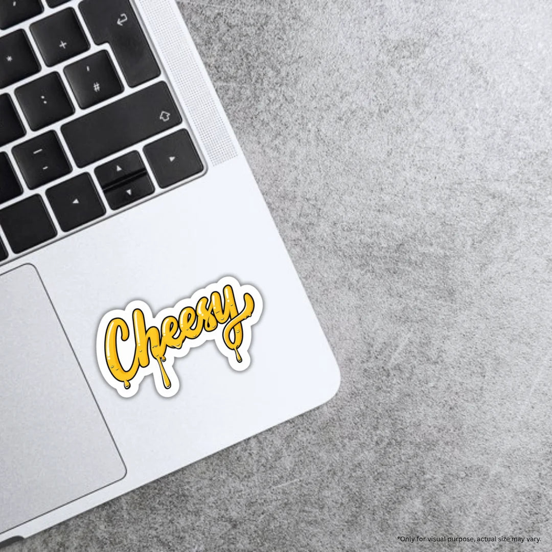 Cheesy Drops sticker featuring a fun cheese-inspired food design, premium printing, waterproof quality and scratch-resistant finish