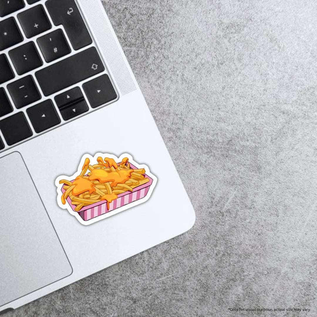 Cheezy Fries sticker featuring a delicious fast food design, premium printing, waterproof quality and scratch-resistant finish
