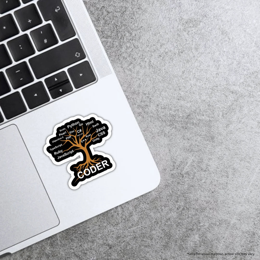 Coder Tree sticker combining a creative coding theme with premium printing, waterproof quality and scratch-resistant finish