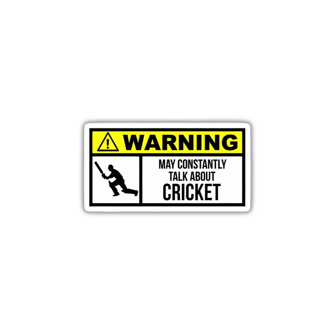 Cricket Warning sticker featuring a bold cricket and sports-themed design, premium printing, waterproof quality and scratch-resistant finish