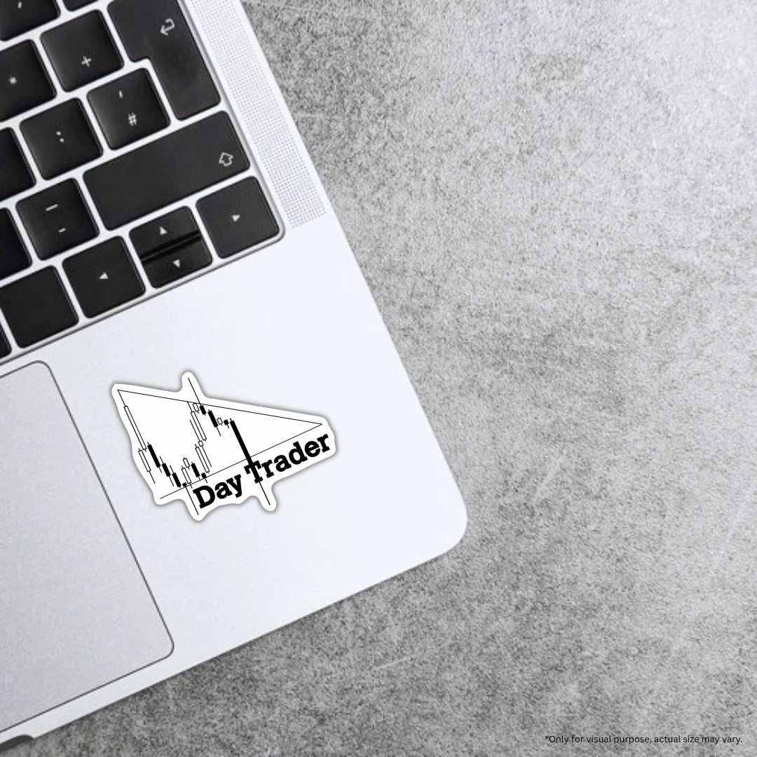 Day Trader sticker featuring a stock market and finance-themed design, premium printing, waterproof quality and scratch-resistant finish