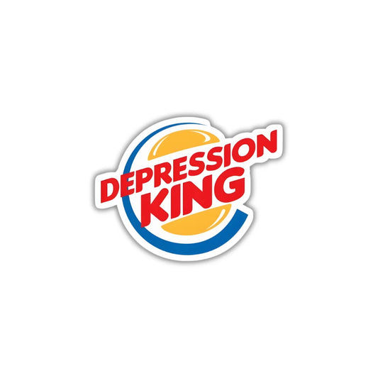 Depression King sticker featuring a bold expressive design, premium printing, waterproof quality and scratch-resistant finish