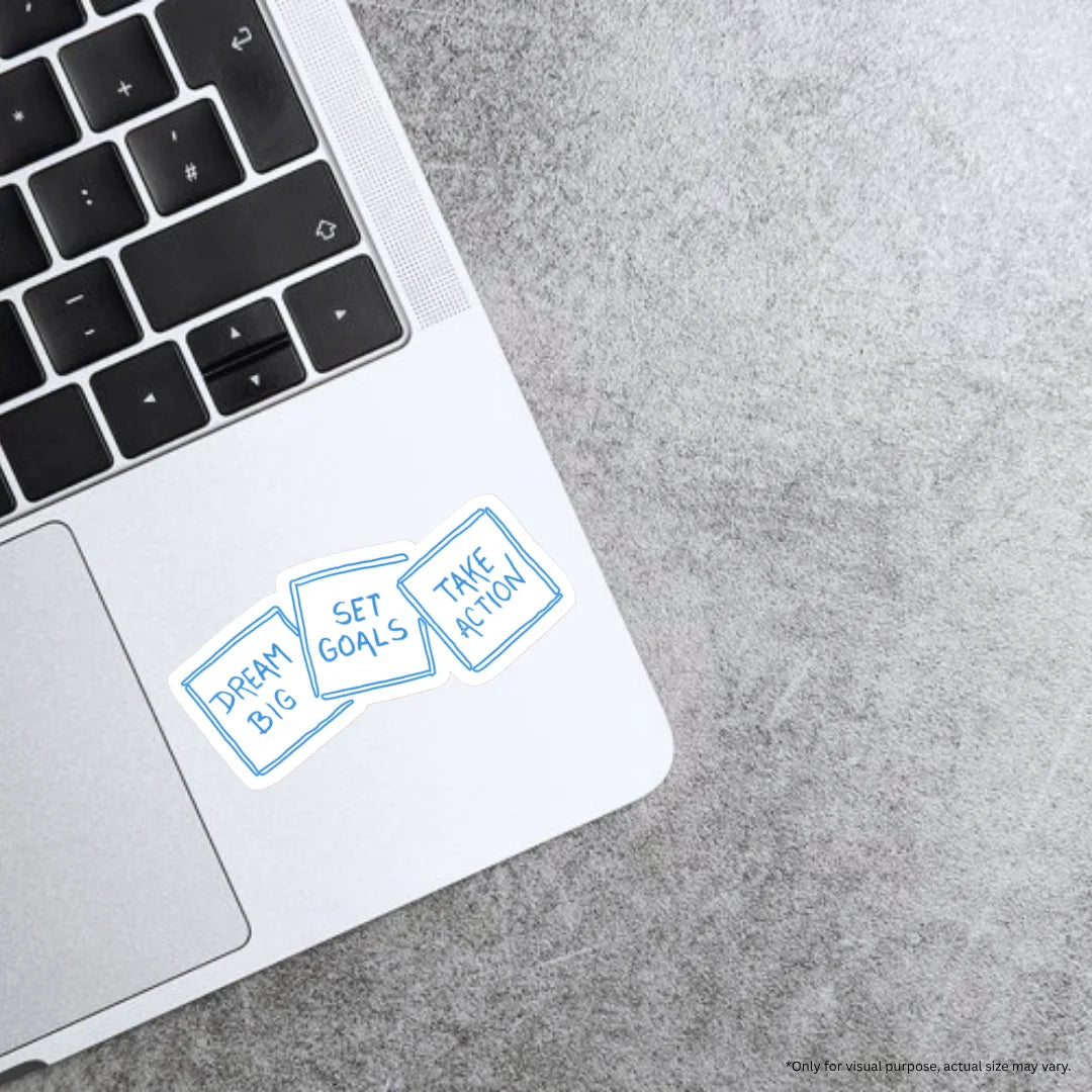 Dreams & Actions quote sticker featuring an inspirational goal-setting design, premium printing, waterproof quality and scratch-resistant finish
