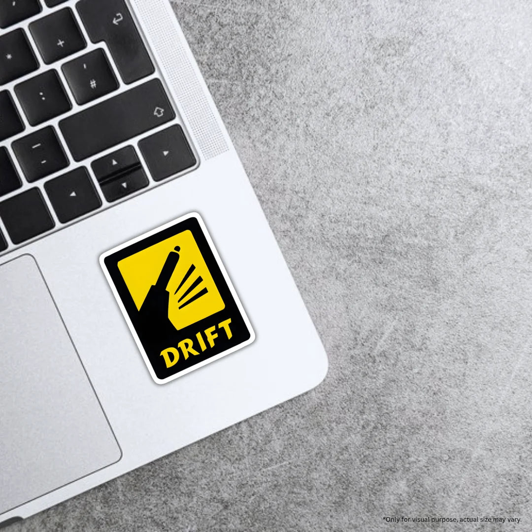 Drift Warning sticker featuring a bold drifting and automotive-inspired design, premium printing, waterproof quality and scratch-resistant finish