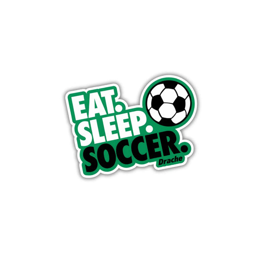 Eat Sleep Soccer themed sticker featuring durable finish, high-quality printing and zero-residue removal by Drache