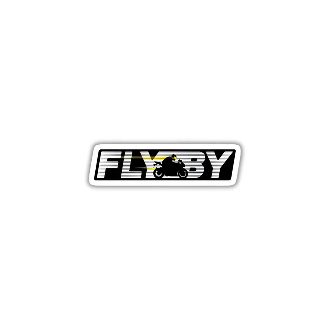 Fly By sticker featuring a bold speed and automotive-inspired design, premium printing, waterproof quality and scratch-resistant finish