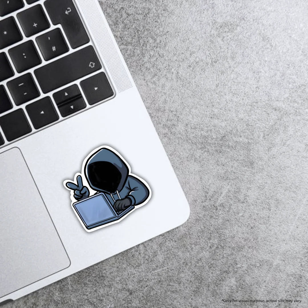 Hacker sticker with a bold cybersecurity design, premium quality printing, waterproof surface and scratch-resistant finish