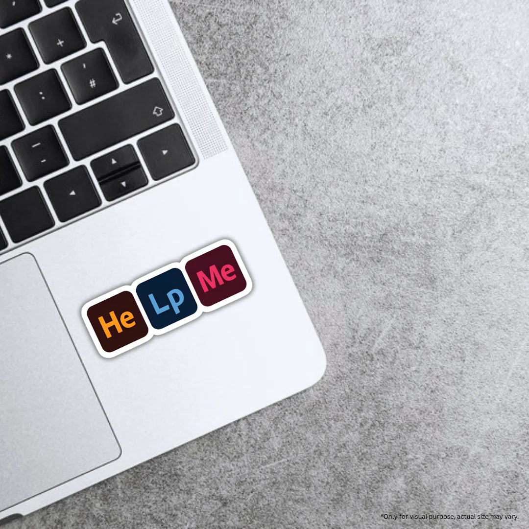Help Me creative sticker with professional design aesthetics, high-quality printing, durable finish and zero-residue removal by Drache