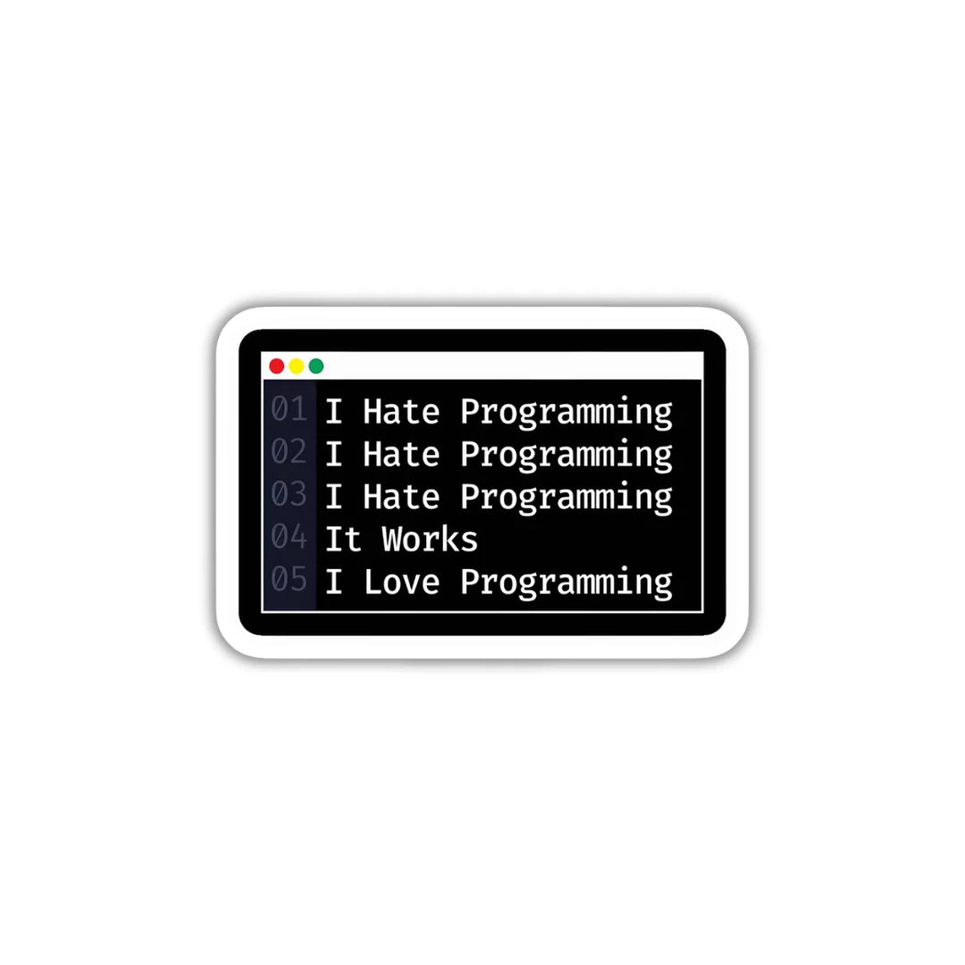I Hate Programming sticker featuring a relatable developer design, premium printing, waterproof quality and scratch-resistant finish