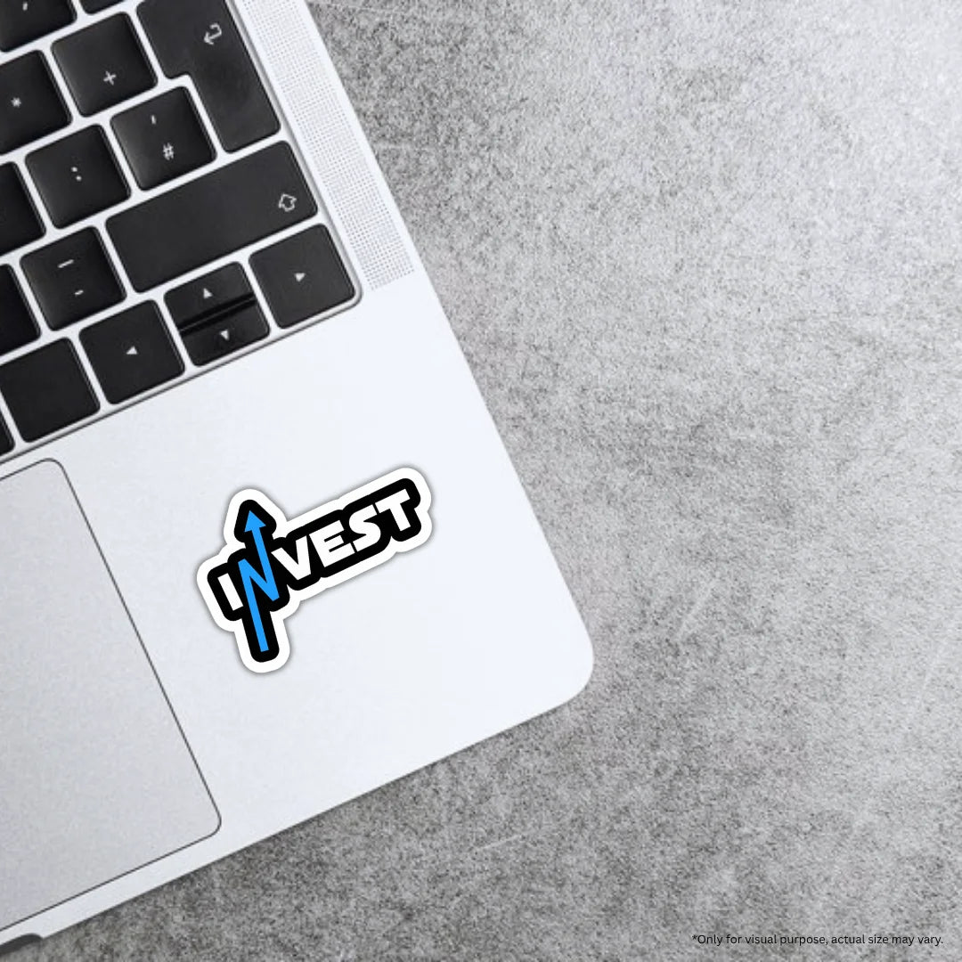 Investt sticker featuring a modern investing and wealth-building design, premium printing, waterproof quality and scratch-resistant finish
