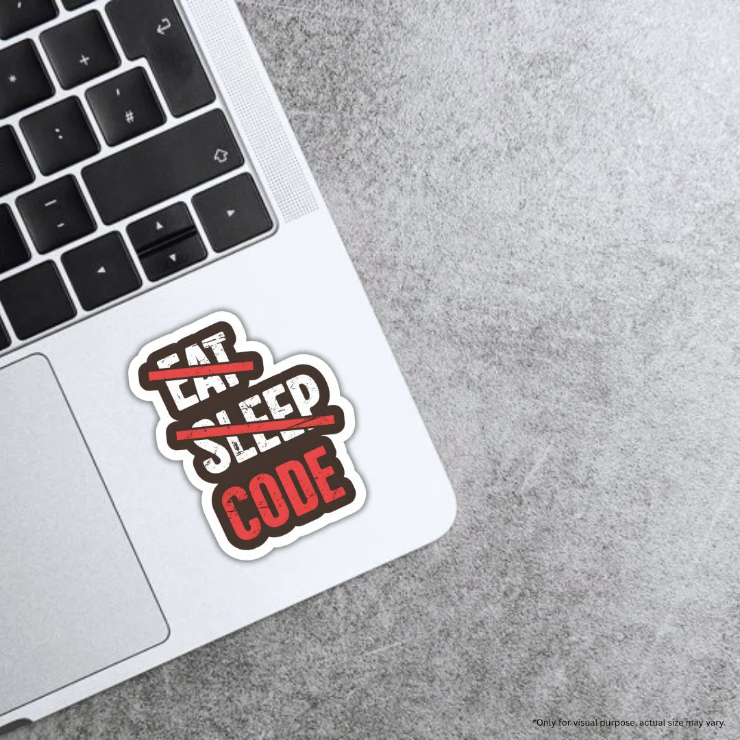 Just Code sticker featuring a minimalist coding design, premium printing, waterproof quality and scratch-resistant finish