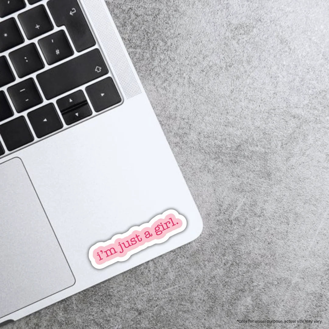 Just a Girl sticker featuring a cute feminine aesthetic design, premium printing, waterproof quality and scratch-resistant finish