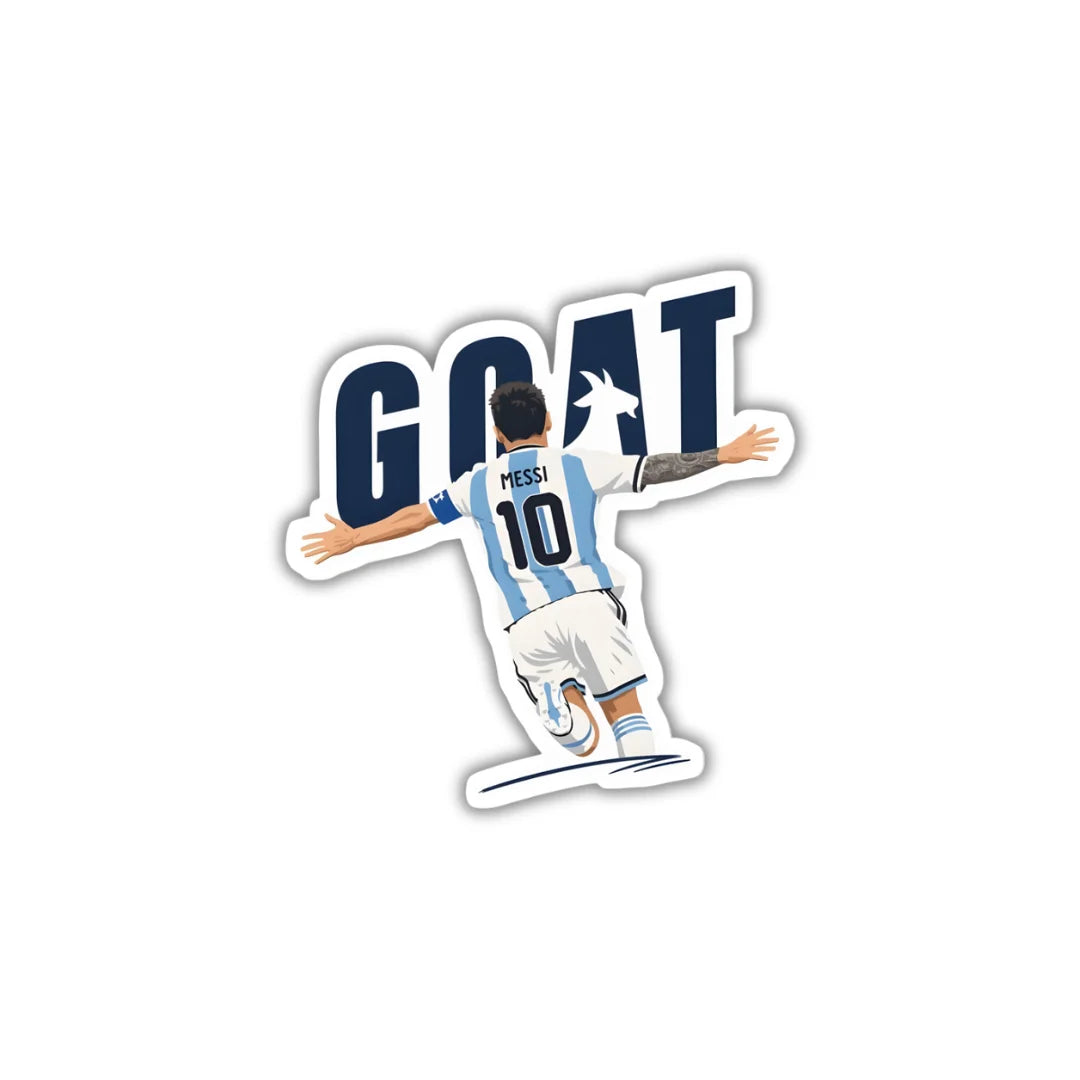 Messi GOAT design sticker with durable finish, high-quality printing and zero-residue removal by Drache