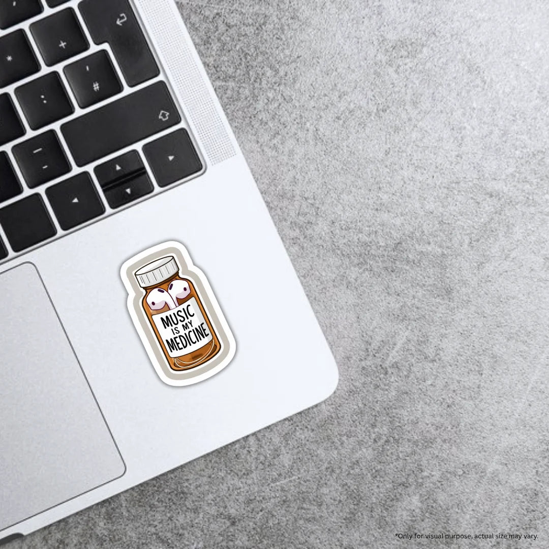 Music Is My Medicine sticker featuring a creative music-themed design, premium printing, waterproof quality and scratch-resistant finish