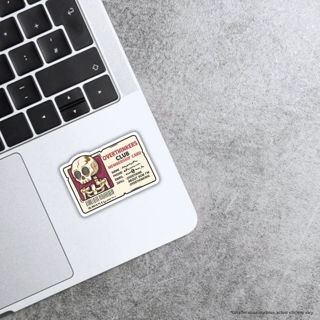 Overthinkers Club Card design sticker with stylish high-quality printing, durable finish and zero-residue removal by Drache