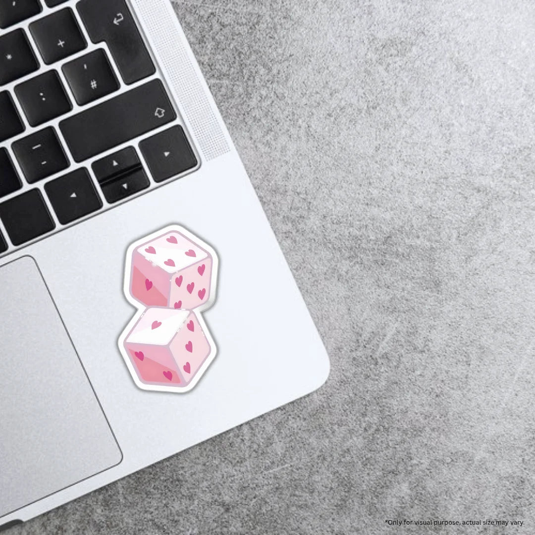 Pink Dice sticker featuring a playful pink aesthetic design, premium printing, waterproof quality and scratch-resistant finish