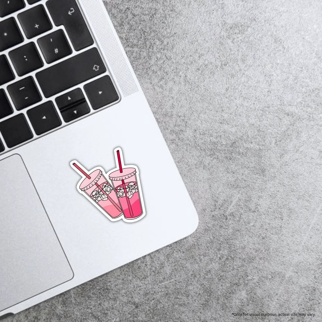 Pink Drinks sticker featuring a cute beverage-inspired aesthetic design, premium printing, waterproof quality and scratch-resistant finish.
