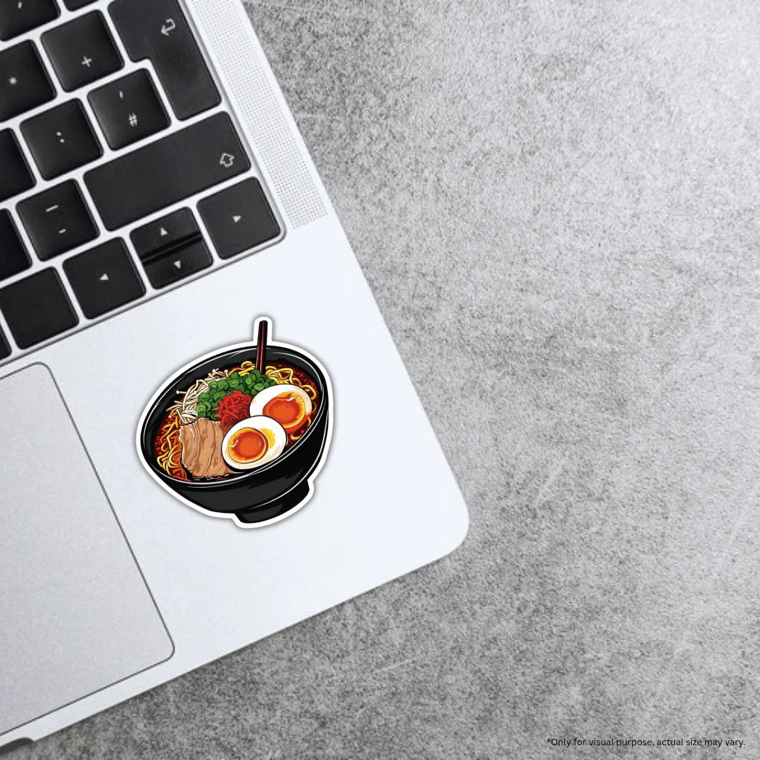 Ramen sticker featuring a delicious Japanese noodle dish design, premium printing, waterproof quality and scratch-resistant finish