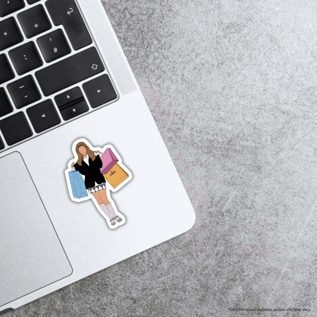 Shoppy Girl sticker featuring a trendy shopping and feminine aesthetic design, premium printing, waterproof quality and scratch-resistant finish