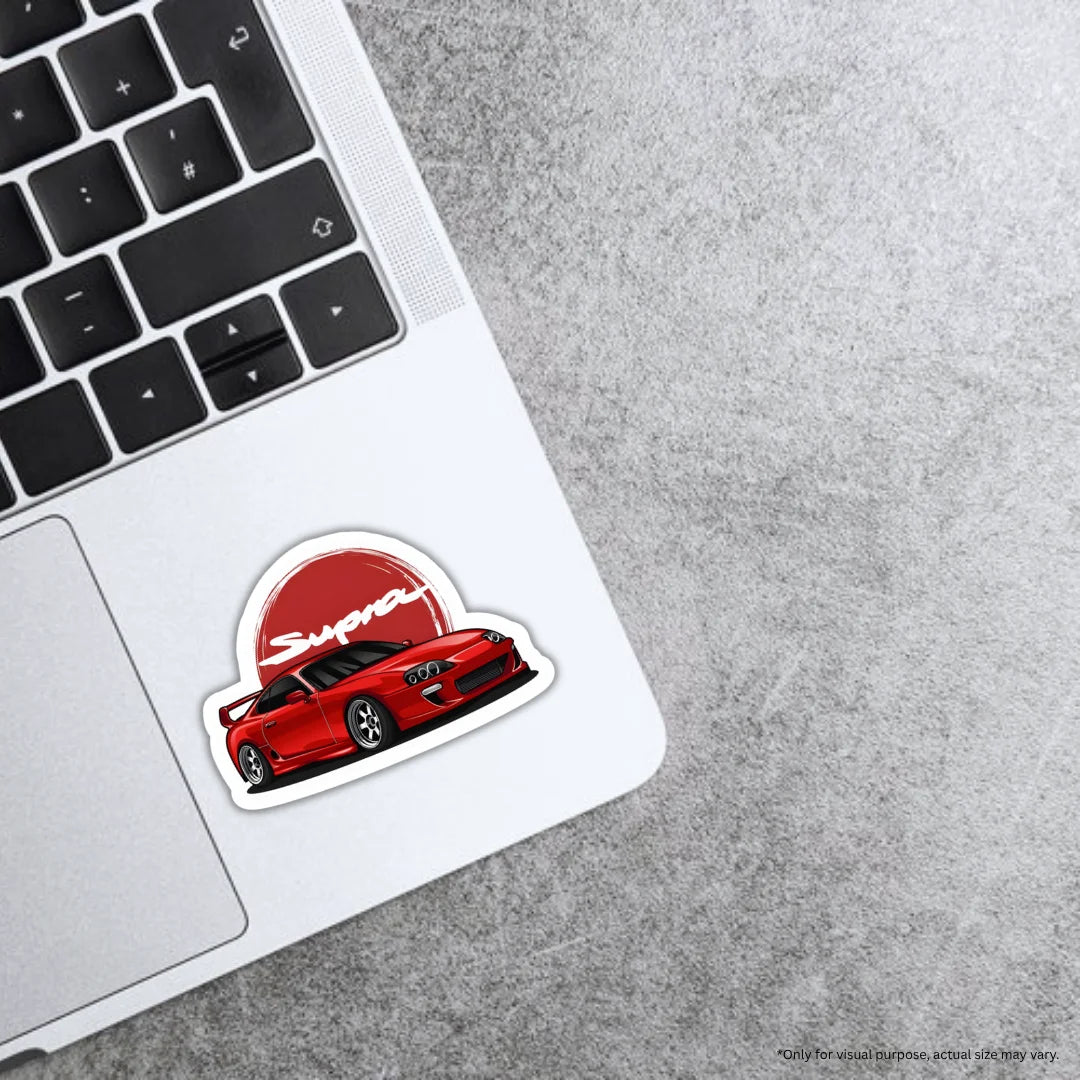 Supra sticker inspired by Japanese car culture, featuring premium printing, waterproof quality and scratch-resistant finish
