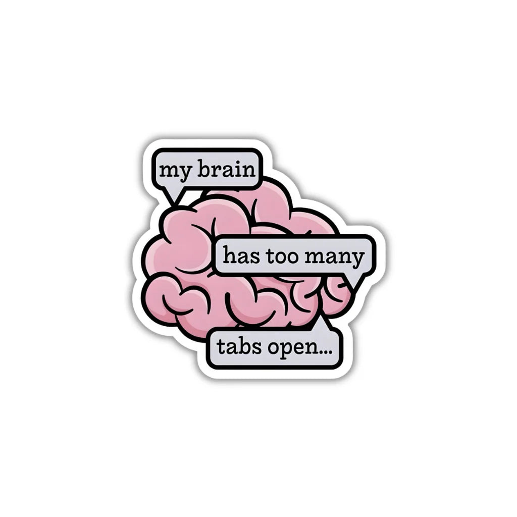 Tabs Open in Brain sticker featuring a relatable coding and tech design, premium printing, waterproof quality and scratch-resistant finish