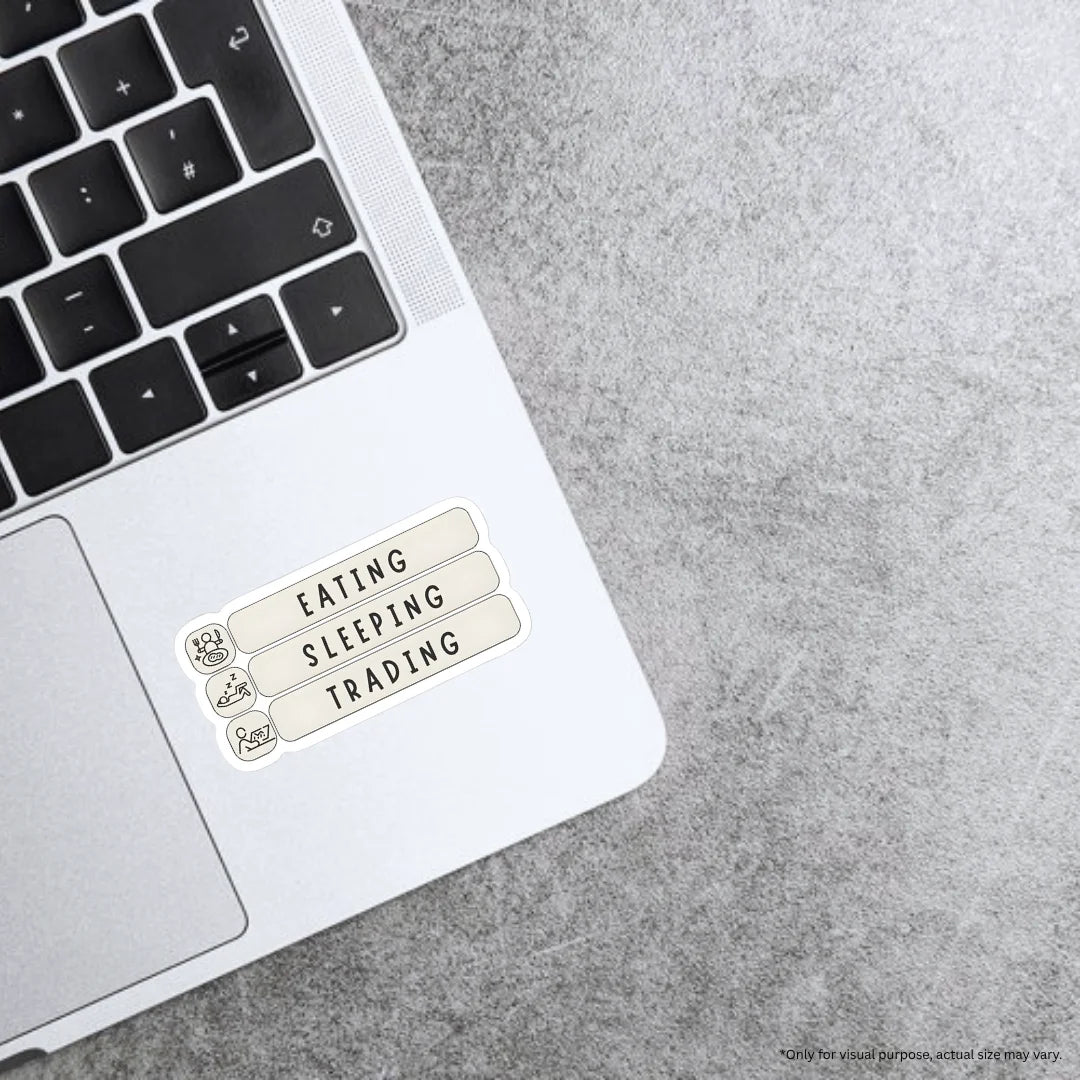 Trading Routine sticker featuring a stock market and finance-themed design, premium printing, waterproof quality and scratch-resistant finish
