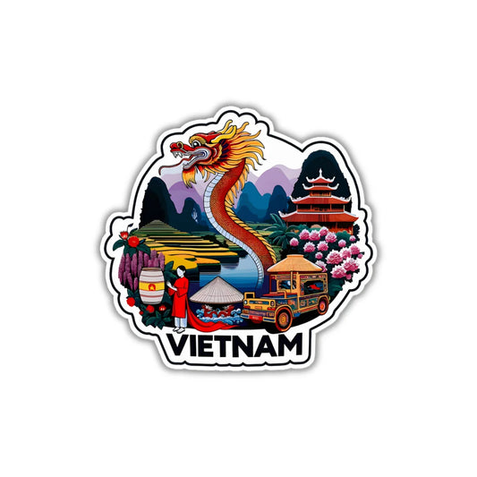 Vietnam themed sticker featuring premium printing, waterproof quality and a scratch-resistant finish