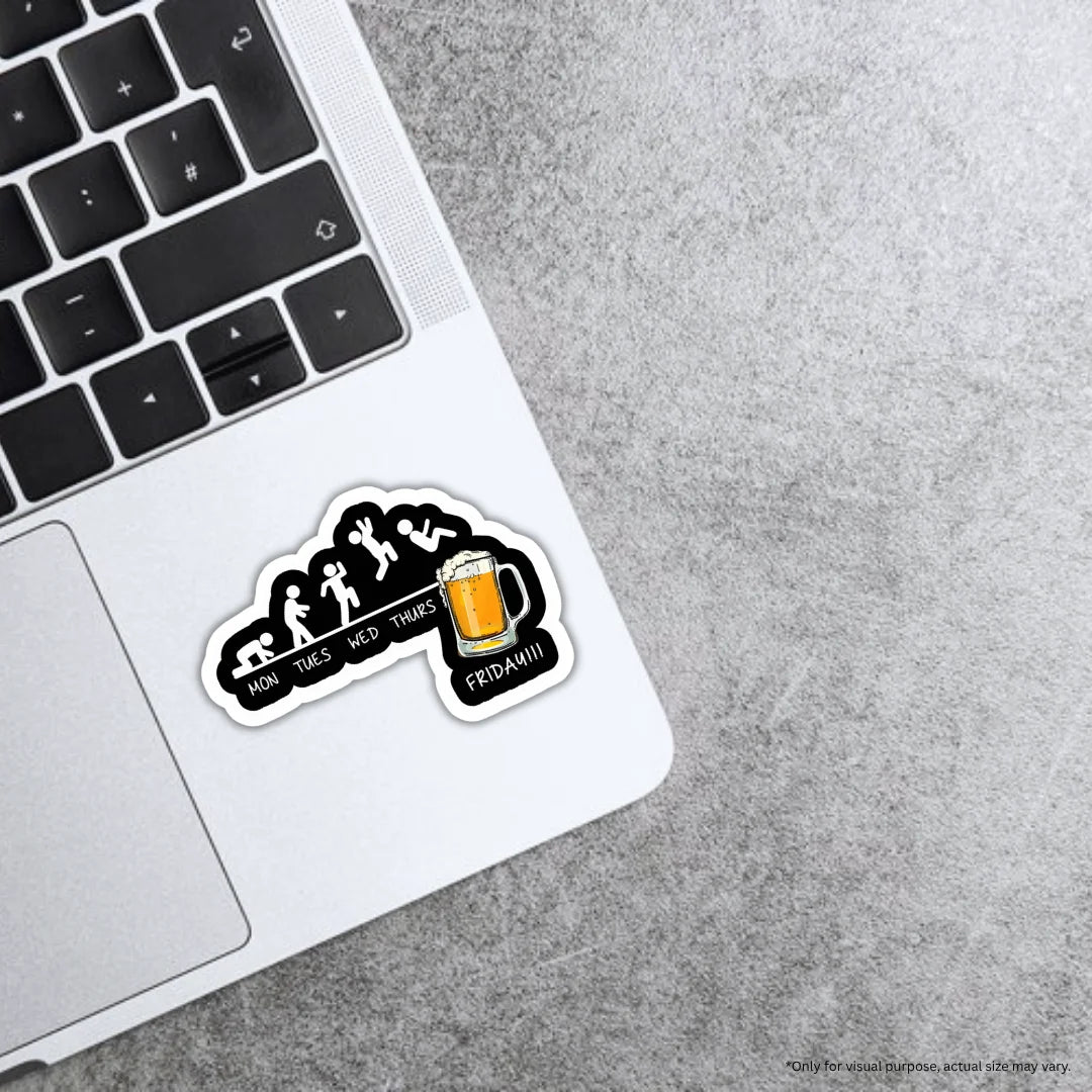 Weekend Beer sticker featuring a fun weekend and beverage-themed design, premium printing, waterproof quality and scratch-resistant finish